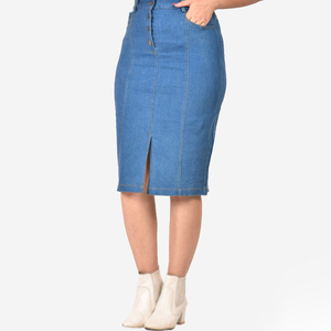 Jupe crayon en jean taille haute pour femme, longueur genou, boutonnée sur le devant, couleur unie, style décontracté, tissu tissé - Product Image 1