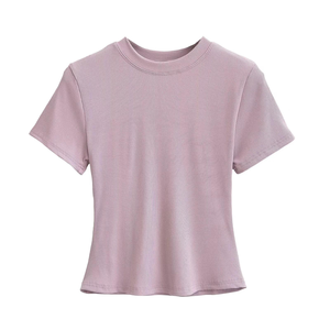 Camiseta Casual de Cuello Redondo y Manga Corta para Mujer, Color Sólido, Tejido de Algodón, Corte Regular, para Todas las Temporadas, Camiseta Básica - Product Image 6