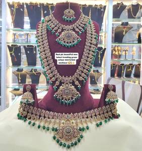 Traditional South Indian Temple High Quality Wedding Bridal Necklace <b>Set</b> Alloy Gold Plated Zircon Earrings Vintage Engagement - Product Image 1