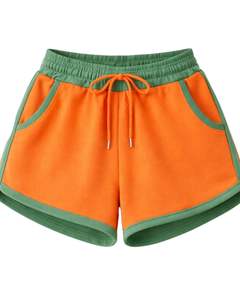 Conjunto de Sudadera Corta con Cremallera y Pantalones Cortos para Mujer, Diseño Color Block Verde y Naranja, Atuendo Casual de Dos Piezas, Ropa de Descanso de Poliéster y Algodón, Venta al por Mayor Personalizada - Product Image 5