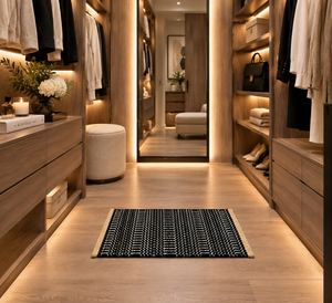 Alfombra de Entrada Rectangular de Lana/Seda con Patrón Geométrico, Estilo Bohemio, Tejida a Mano, Grosor Medio, Ecológica, Lavable, para Exteriores, Color Negro - Product Image 2