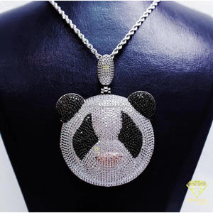 Colgante de Lujo con Cabeza de Animal de Moissanita, Plata de Ley 925, Negro y Blanco, Totalmente Engastado, Collar de Declaración - Product Image 5