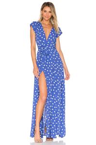 Vestido Largo Personalizado de Verano para Mujer, Cuello en V, Manga Corta, Abertura Lateral, Elegante, Estampado de Lunares - Product Image 2