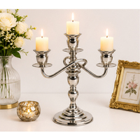 Candélabre moderne à 3 bras en métal argenté, fait main, écologique, porte-bougie conique de luxe, centre de table pour Noël et mariage