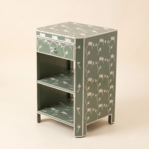 Modern Floral Pattern Handmade Mother of Pearl Inlay Side Table With 1 Drawer Handmade Wooden Bedside <b>Cabinet</b> Table Nightstand - Product Image 3