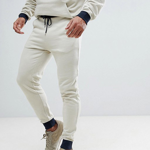 Pantalon de survêtement en coton crème pour homme avec cordon de serrage à la taille et poches latérales, coupe décontractée pour l'automne - Product Image 2