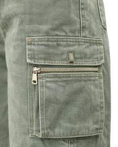 Jean cargo en denim vert olive taille haute à jambe large avec plusieurs poches, style urbain, coupe décontractée pour femme, personnalisable OEM - Product Image 4