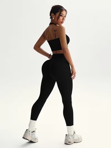 High Rise Scrunch Butt Gym Leggings with <b>Open</b> Back Halter Sports <b>Bra</b> Set Womens 2 Pcs Seamless Compression Fitness Yoga Suit - Product Image 5