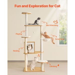 Grande Torre per Gatti in Legno da 68,9 Pollici, Arredamento Multi-Livello per Gatti, Soggiorni Accoglienti, Tiragraffi in Sisal, Centro Attività per Gatti - Product Image 2