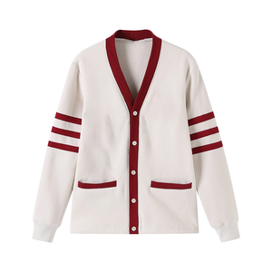 Sigma Thita Winter <b>White</b> & Crimson Merino Wool Varsity <b>Cardigan</b> Front Sorority Inspired Crewneck Knit Casual Campus Style - Product Image 3
