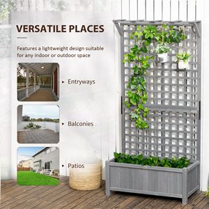 Fioriera Classica in Legno Grigio Scuro con Traliccio per Piante Rampicanti, Letto Rialzato in Metallo e Schermo per la Privacy per Giardino e Patio - Product Image 6