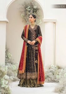 Salwar Kameez en soie noire brodée avec dupatta rouge, longueur au sol, tenue traditionnelle indienne pakistanaise pour femmes, pour mariage - Product Image 5