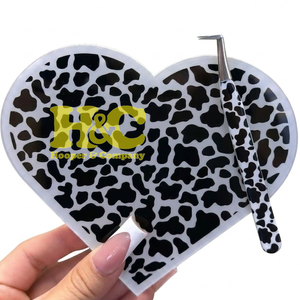 New Black Cheetah <b>Heart</b> Tile <b>Heart</b> <b>Shape</b> Acrylic Lash Tile Lash Holder with Customized Logo Solid Beauty Tool mink eyelash Tiles - Product Image 2