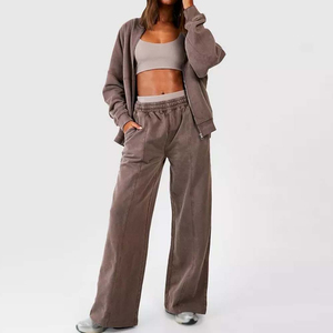 Nouvel ensemble de survêtement unisexe personnalisé de qualité supérieure, style streetwear, délavé à l'acide, à capuche, uni, léger, respirant, à manches longues - Product Image 3