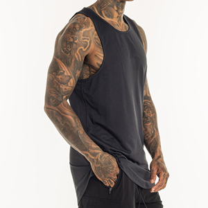 Camiseta sin mangas negra para hombre, cuello redondo, de secado rápido, tejida, informal, para hacer ejercicio - Product Image 4