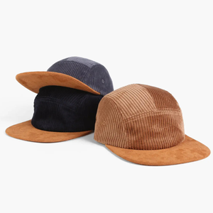 Gorra de Campamento Personalizada de 5 Paneles de Pana con Visera de Gamuza, Gorra de Moda Unisex con Cierre a Presión, Venta al por Mayor OEM - Product Image 1