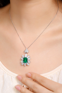 Glamorous <b>Emerald</b> Cut Green Gemstone <b>Pendant</b> Necklace With Diamond Flower Design 925 Silver Chain Jewelry - Product Image 6