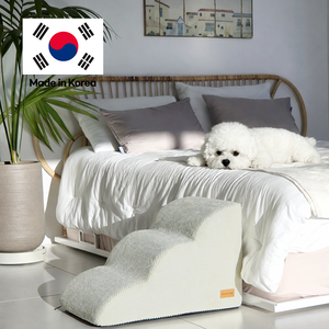 [AllmioPet] Cloud <b>Fabric</b> 3 Step Pet Stair Ivory AMP 3 IV Indoor Dog <b>Cat</b> Steps for Small Pets and Senior Animals - Product Image 1