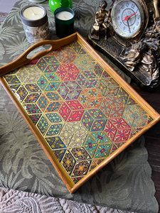 Luxury Durable Eco-Friendly Polished Solid Wooden Handcrafted Rectangle <b>Serving</b> <b>Tray</b> <b>Handles</b> Coffee Table Party Wedding Birthday - Product Image 5