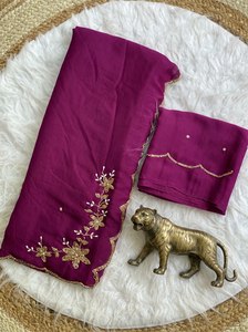Sari Festivo de Dos Tonos con Trabajo Cutdana, Sari de Seda Crush de Lujo para Bodas, Sari de Seda Crush con Borde Triple Arco - Product Image 3