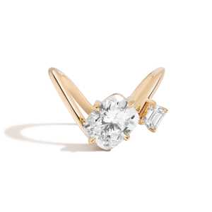 Anillo de compromiso de oro de 14K al por mayor con diamante cultivado en laboratorio de corte cojín, engaste de puntas, piedra lateral de esmeralda, bandas nupciales curvadas onduladas, certificado IGI - Product Image 1
