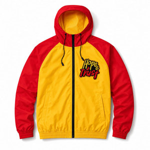 Conjunto de Chaqueta con Capucha y Pantalones Cortos para Hombre, en Bloques de Color Rojo y Amarillo, Transpirable, Estilo Deportivo, para Verano - Product Image 2