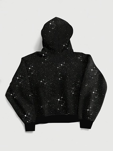 Premium Streetwear Black Rhinestone Crown Graphic Full Zip Hoodie Oversized Thick Fleece Sweatshirt Unisex Factory Direct Wholes - Product Image 2