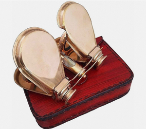 Vintage Brass Opera <b>Glasses</b> Nickel Plated Silver Finish With Leather <b>Case</b> Nautical Decor Gift - Product Image 1