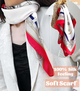 Élégant foulard carré pour femme 100% soie, imprimé numérique, motif rouge et blanc, accessoire de mode toutes saisons - Product Image 3