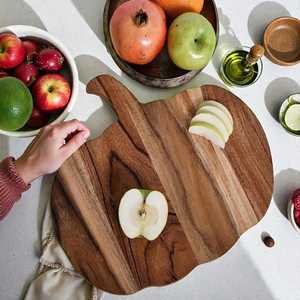 Pumpkin <b>Shaped</b> Wooden Serving Tray Checkered Butcher <b>Block</b> Chopping Board.Solid Wood Kitchen Organizer - Product Image 5