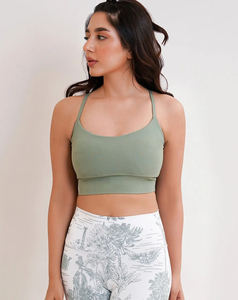 Soutien-gorge de sport et de yoga pour femme, de qualité supérieure, à bretelles croisées, col en U, léger, sans couture, respirant, maintien élevé, couleur unie, fermeture avant - Product Image 1