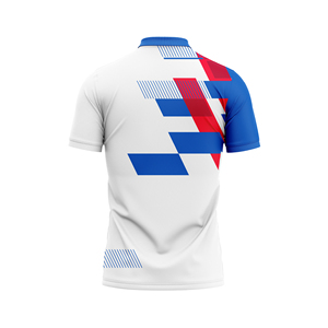 เสื้อโปโลผ้าสแปนเด็กซ์/โพลีเอสเตอร์ไร้ตะเข็บแบบสั่งทำพิเศษสำหรับผู้ชายและผู้หญิง สีแดงน้ำเงินลายทางพิมพ์ แห้งเร็ว ระบายอากาศได้ดี ซับเหงื่อ ยืดได้สี่ทิศทาง - Product Image 2