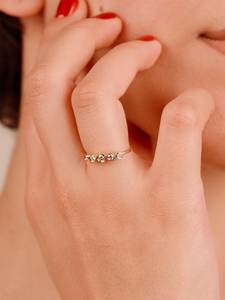 Anillo de boda de cinco piedras con diamante cultivado en laboratorio de corte redondo para mujer, oro macizo de 14k, regalo de lujo de aniversario para pareja - Product Image 2