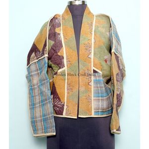 Veste Kantha en coton 100% de créateur, tricotée, multicolore, style ethnique, broderie artisanale, vintage, unique en son genre, vente en gros - Product Image 2