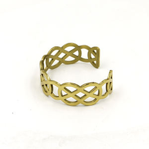 Bracelet manchette en laiton nœud celtique fait main, doré, motif treillis entrelacé, jonc ouvert réglable, bijoux ethniques vikings pour femme - Product Image 3