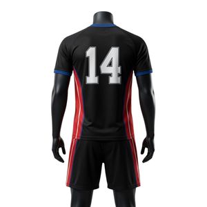 Men Black <b>Red</b> Sublimated Netball Jersey Shorts Set Polyester Athletic Fit Sports Uniform Lightweight Match Clothing - Product Image 2