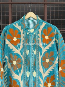 <b>Women's</b> Cotton <b>Coat</b> Embroidered Floral Mandarin Collar Full Sleeve Jacket Spring Prairie Chic Style Handmade Open Stitch - Product Image 5