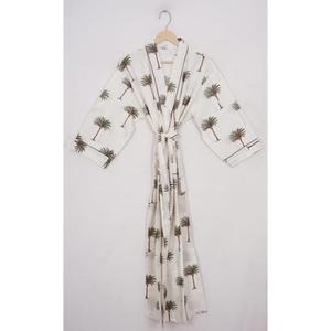 เสื้อคลุมกิโมโนผ้าฝ้ายลายดอกไม้สไตล์โบฮีเมียนเสื้อคลุมอาบน้ำพิมพ์ลายบล็อกยาวน้ำหนักเบาเสื้อคลุมเลานจ์ผูกเอวชุดคลุมสำหรับใส่ในรีสอร์ท - Product Image 2