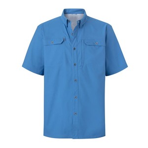 เสื้อเชิ้ตตกปลาแขนสั้นสีน้ำเงินสำหรับผู้ชาย แห้งเร็ว UPF 50 สีพื้น ติดกระดุมด้านหน้า เหมาะสำหรับกิจกรรมกลางแจ้ง - Product Image 1