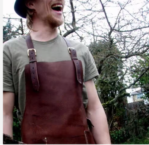 Vintage Style Genuine Leather <b>Apron</b> Multi-Pocket <b>BBQ</b> Cooking Welding Workshop <b>Apron</b> Premium Genuine Leather Adjustable Strap - Product Image 3