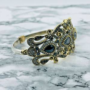 Black Onyx Ottoman Cuff <b>Bracelet</b> Adjustable Vintage Style Cuff <b>Bracelet</b> Bangle Ethnic Wedding Jewelry Antique Gold Color - Product Image 5