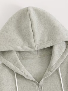 Nouvel Arrivage Sweat-shirt court zippé à capuche pour femme en coton uni à manches longues tricoté pour l'automne - Product Image 4