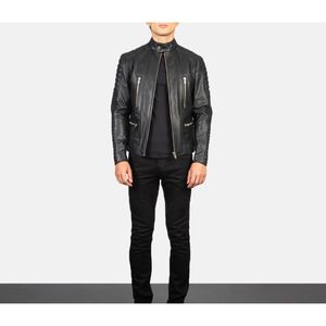 Veste de motard en cuir véritable noir pour homme Micah Corporation - Manches et épaules côtelées, coupe ajustée, style Cafe Racer - Product Image 5