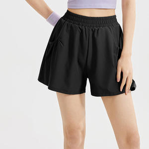 Shorts Deportivos Morados de Cintura Alta para Mujer, con Bolsillos, Transpirables, de Punto, Ajuste Holgado, Cintura Elástica, Color Sólido, Ropa Deportiva - Product Image 2
