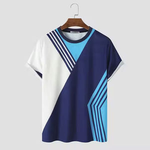 T-shirt de sport pour homme, bleu et blanc imprimé, à manches courtes, col rond, séchage rapide, en polyester, vente en gros, fabricant - Product Image 1