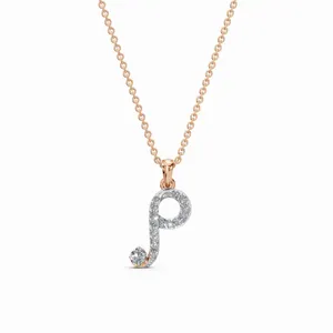 Collier pendentif lettre P en diamant de laboratoire, chaîne à maillons, 16 pièces, or rose 18 carats, bijoux de fiançailles pour femmes, pour les acheteurs en gros - Product Image 1