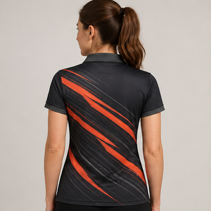 Polo Personalizado para Mujer con Franja Naranja y Negra, de Secado Rápido, Transpirable, Manga Corta, Uniforme de Alto Rendimiento WPS-0853 - Product Image 4