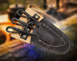 Juego de cuchillos y brochetas vikingas forjados a medida con mango de hierro trenzado y funda de cuero, juego de brochetas para shish kebab, brochetas de acero para barbacoa - Product Image 3