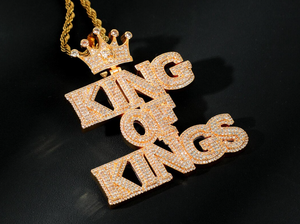 King of Kings Moissanite Pendant Charm 925 <b>Silver</b> Gold Plated Micro Insert Hip Hop Jewelry for Men - Product Image 4