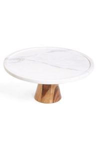 Hand <b>Crafted</b> Design Marble Cake Stand With Wooden Base Marble and Wood Cake Stand With Cake Platter at very low wholesale Price - Product Image 3